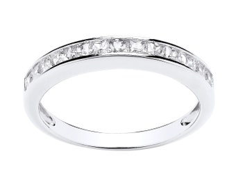 925 Sterling Silver CZ Princess Cut Half Eternity Ring size J to U