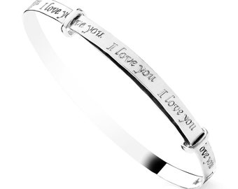 925 Sterling Silver I Love You Ladies Expanding Bangle - 925 Silver - Gift Boxed