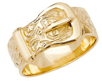 9ct Yellow Gold on Silver Mens Chunky Patterned Buckle Ring size P Q R S T U V W X Y Z Z+1