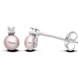 925 Sterling Silver Grey Freshwater Pearl & CZ Double Stud Ladies Earrings