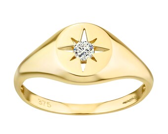 9ct Yellow Gold Vintage Style Signet Ring Stone Set size J K L M N O P Q R S