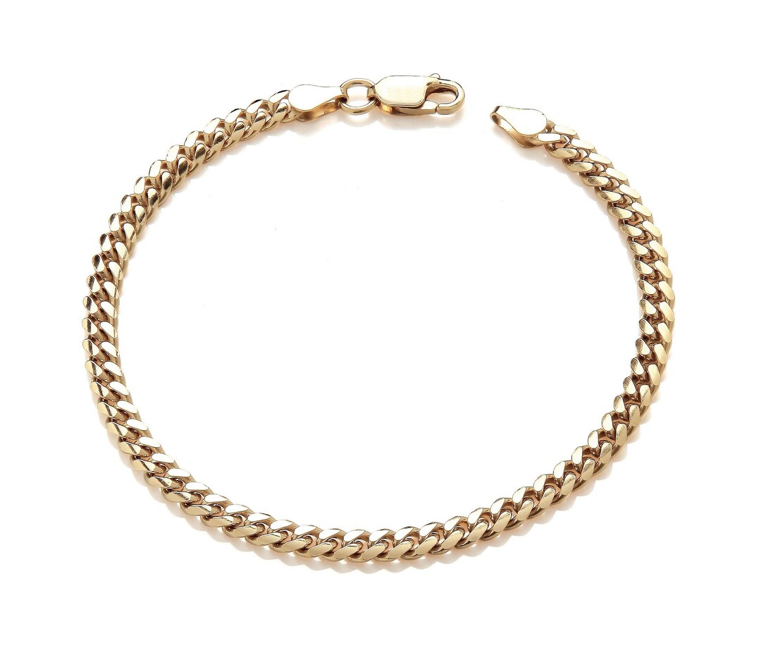 9ct Gold on Silver Ladies Curb Bracelet CUBAN LINK 4mm Etsy