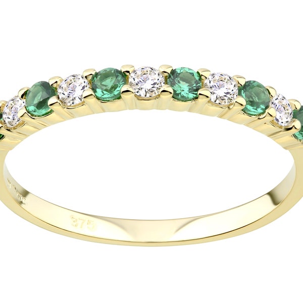 9ct Yellow Gold Emerald Eternity Band Ring - size J K L M N O P Q R S