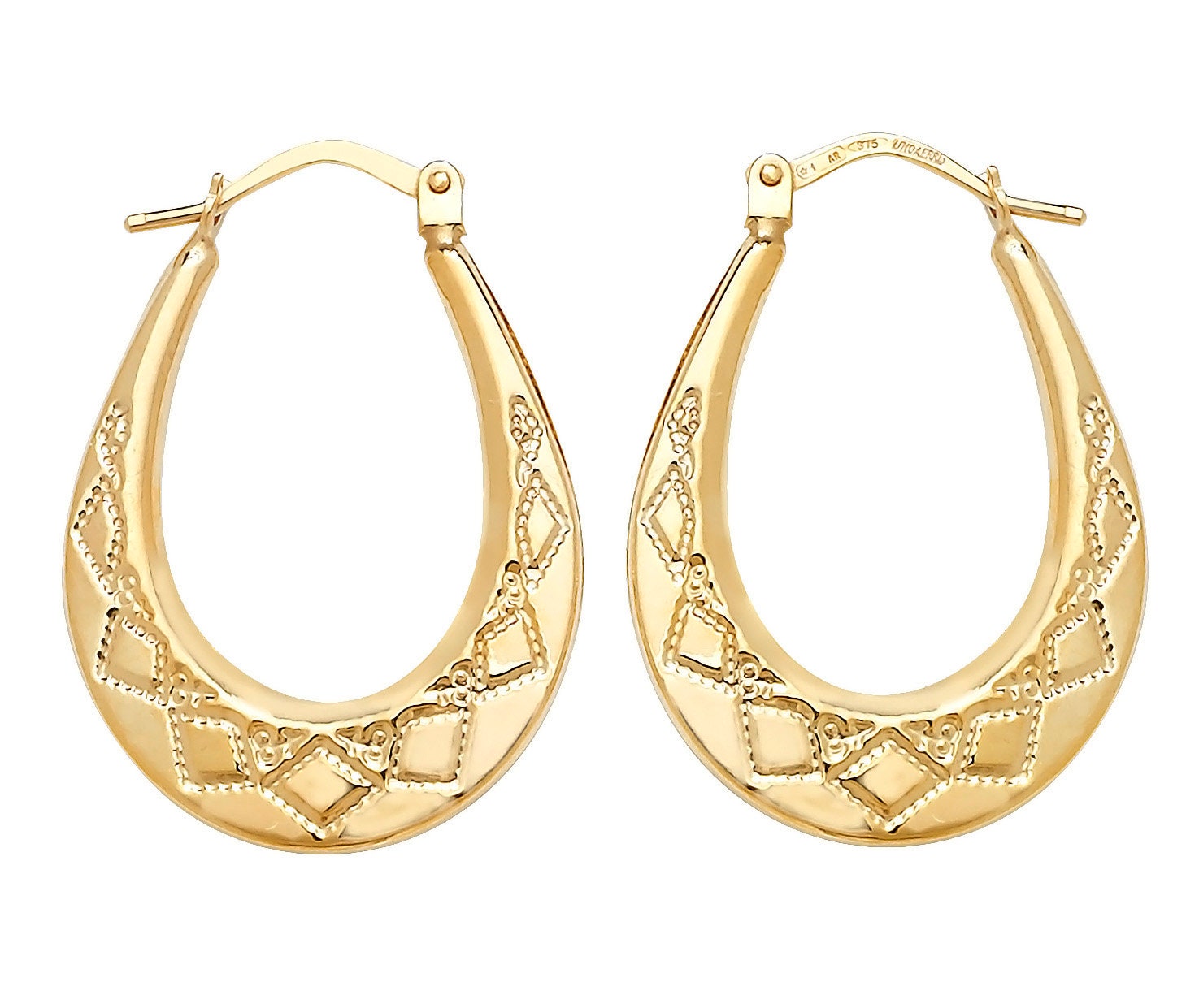 9ct Yellow Gold Oval Diamond Cut Creole Hoop Earrings Etsy