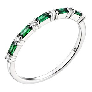 925 Sterling Silver Emerald Cz Baguette Cut Eternity Band Ring size J K L M N O P Q R S  - Rhodium Overlay