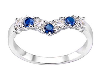 Sterling Silver Blue Sapphire Wishbone Eternity Ring sizes J - U