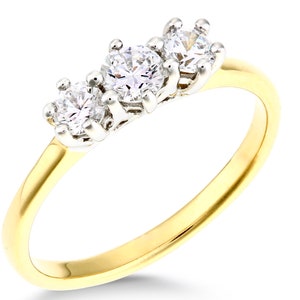 9ct Yellow Gold on Silver 0.50ct Three Stone Engagement Ring size J K L M N O P Q R S T U V