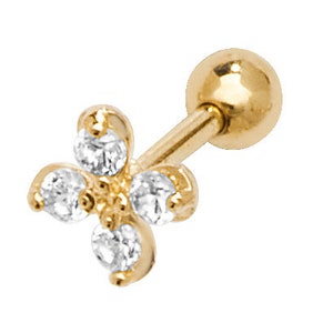 9ct Gold Earring Stud - Flower - Helix / Cartilage - Stone Set