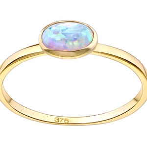 9ct Gold Opal Oval Solitaire Ring sizes J to S - Solid 9k Gold