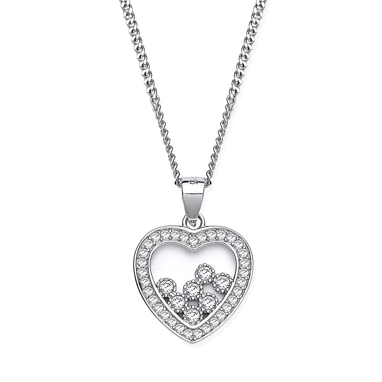 Floating heart necklace silver Clearance