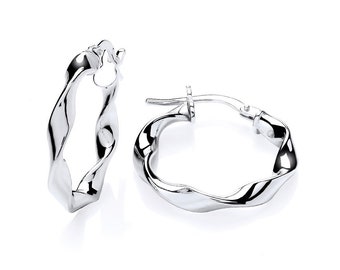 Sterling Silver 20mm Twisted Hoop Ladies Eaarrings