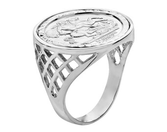 Sterling Silver Sovereign Coin Ring - St George - Sizes M to  Z + 1
