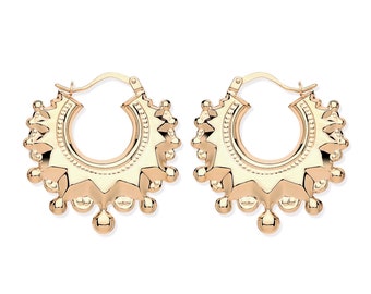 Details about   Large 9ct Yellow Gold Victorian Style Spiked Oval Creole Hoop Earrings