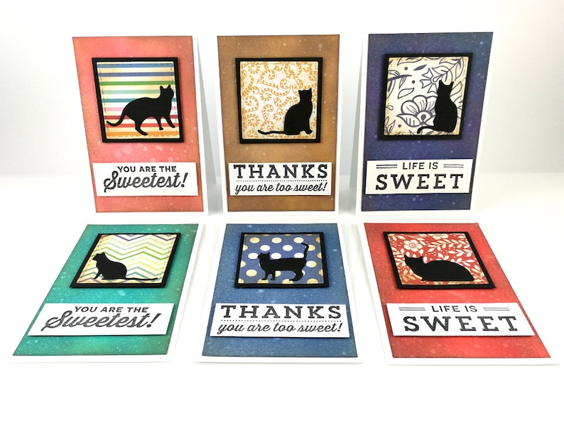 Motivation Card Inspiration Card Thank You Card Encouragement Card Cute Cat Card Life is Sweet Cat Silhouette Blank Greeting Cards