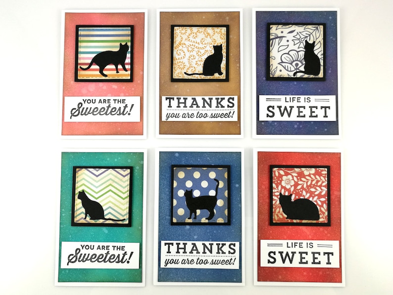 Motivation Card Inspiration Card Thank You Card Encouragement Card Cute Cat Card Life is Sweet Cat Silhouette Blank Greeting Cards