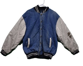 Denim Varsity Bomber Jacket Clearance 