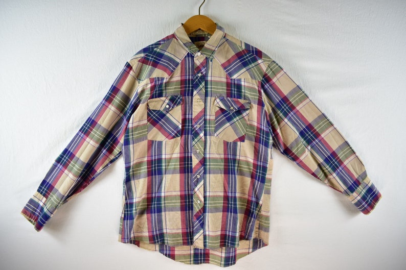vintage 70s lee pearl snap western shirt size large
