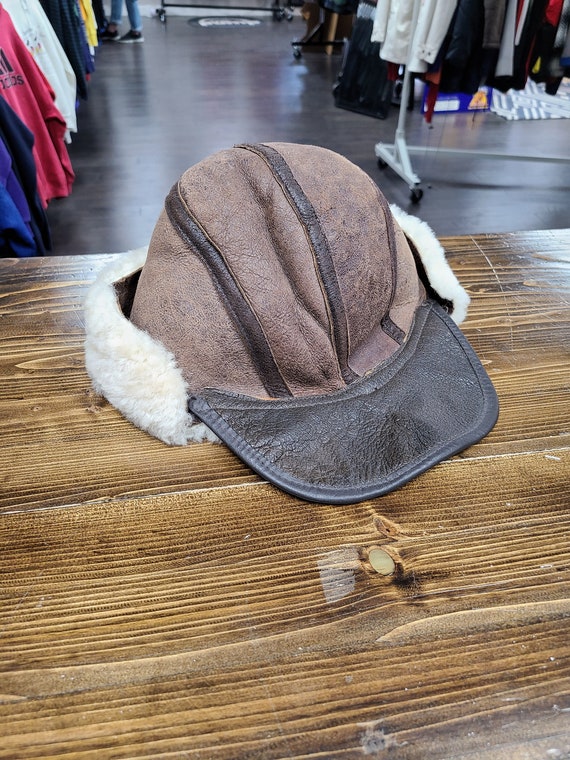 80s Avirex Leather Aviators Hat Size 