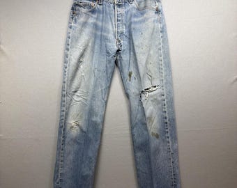 Vintage Y2K Levi's Made in USA 501 Grunge Distressed Faded Jeans Size 32