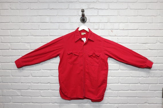 Vtg Mens LL BEAN Red Bandana Western Cotton Shirt 70s Cursive Label Sz 15 M  USA