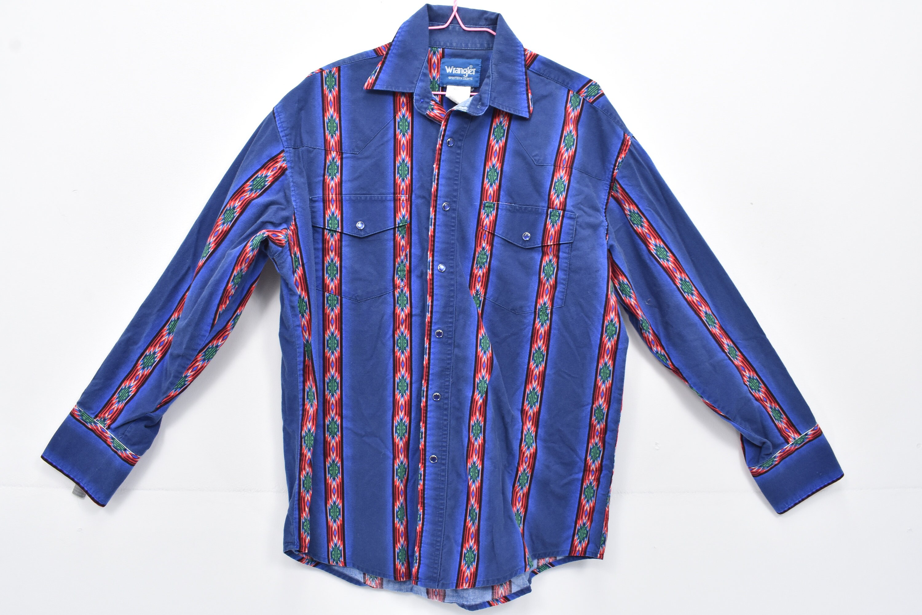 90s Blue Striped Wrangler Western Shirt 
