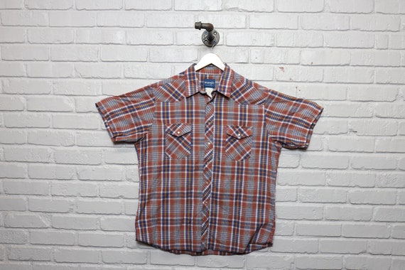 90s wrangler orang plaid shirt size xl - image 1