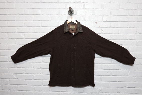 2000s cabelas leather collar wool shirt size large - image 1
