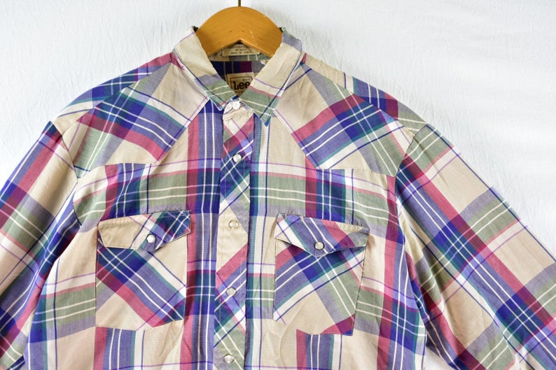 vintage 70s lee pearl snap western shirt size large