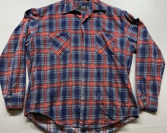 Vintage 80s Vancort Plaid Flannel Button Down Shirt Size Large