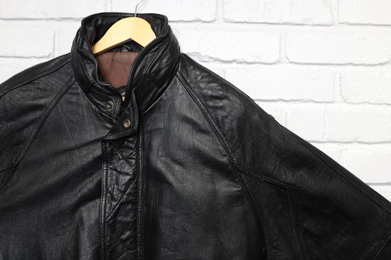 90s j riggins black leather jacket size medium - Gem