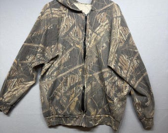 Vintage 90s Mossy Oak Shadow Branch Camo Hoodie Size Large Grunge Faded