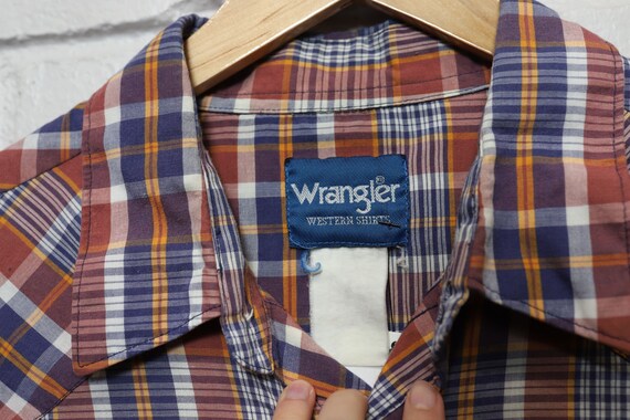 90s wrangler orang plaid shirt size xl - image 4