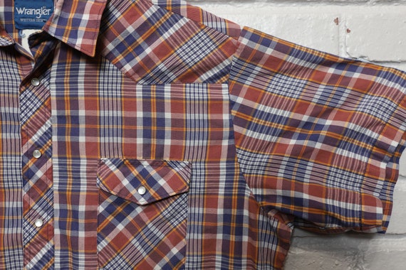 90s wrangler orang plaid shirt size xl - image 3