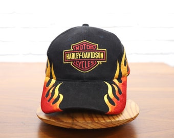 2000s harley davidson flames strapback hat