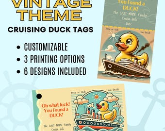 Cruise Duck Tags Printable, 6 Vintage Cruising Duck Tags for Cruise Ship Duck Hiding, Edit in Free Canva