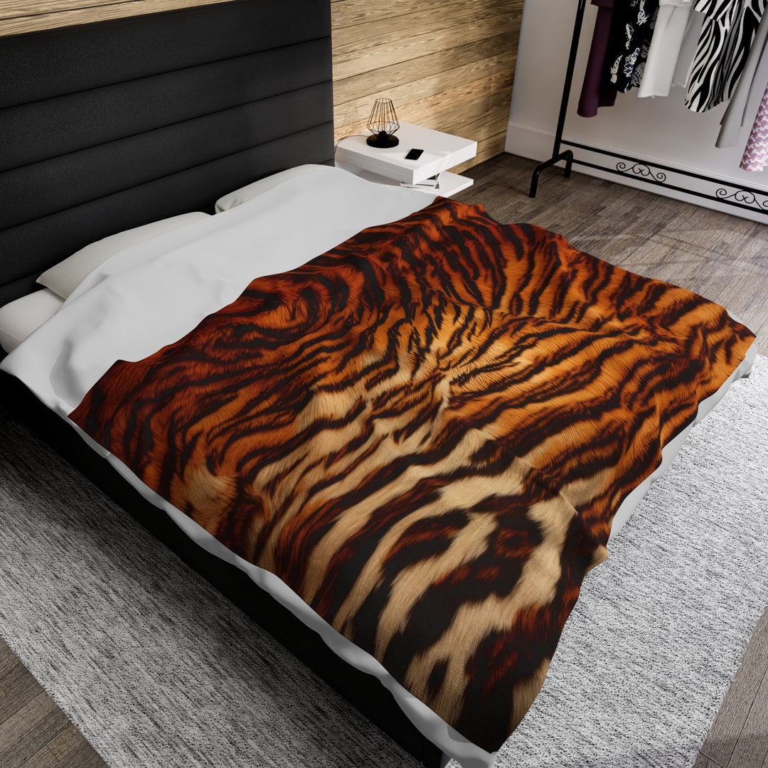 Tiger Print Blanket, Tiger Design, Animal Print Throw, Fall Time Fleece