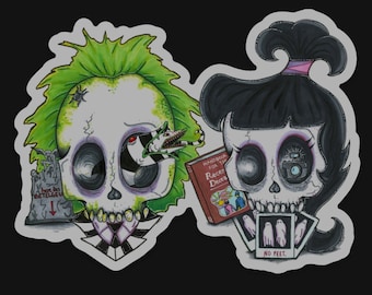 Sticker- Beetlejuice and Lydia skulls