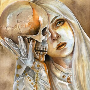 Glimpse Into the Soul - Gothic Skull Watercolor Art Print, Dark Macabre Wall Decor