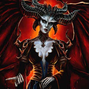 Lilith Dark Queen Art Print - Gothic Demon Goddess Wall Art, Horned Female Demon Poster
