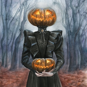 Pumpkin Witch - Dark Autumn Lady - Halloween Art Print
