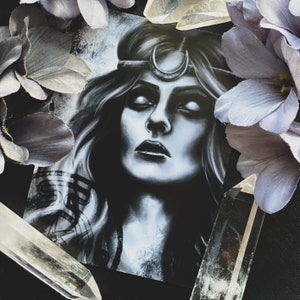 Hecate Postcard – Triple Moon Goddess, Witchcraft Icon, Gothic Power