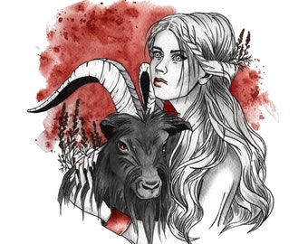Witch, Black Goat - Art Print