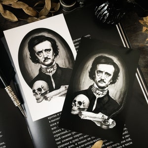 Edgar Allan Poe Postkarte – Gothic Literatur, Schwarz Romantische Kunst, Horror Autor Karte