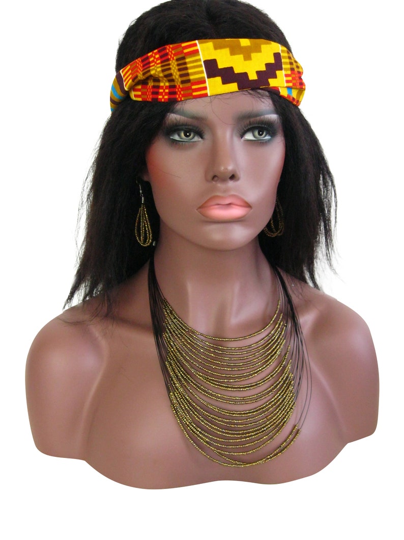 African Kente Print Cotton Fabric Headband & Beaded Multi Etsy