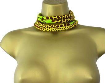 African Wax Print Multi Strand Choker Necklace, Fabric, Ethnic Jewellery, Statement Jewelry Tribal