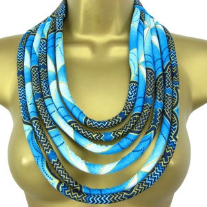 African Rope Necklace in blue and gold, Multi strand Ethnic Tribal Statement Jewellery suitable for Gift, Wedding Bridal Baby Shower, Prom