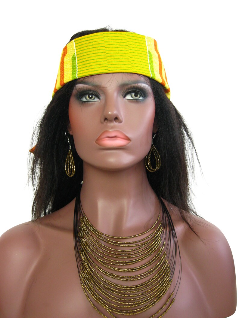 African Kente Print Cotton Fabric Headband & Beaded Multi Etsy