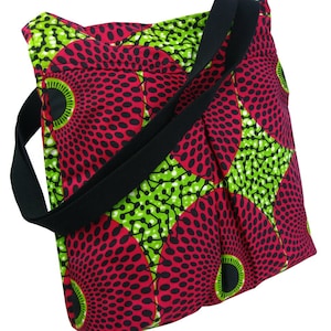 Bolso de mano estampado africano, bolso de hombro todos los días bolsa, bolsa de playa, bolsa de vacaciones, impresión de cera, bolso de compras de compras de compras de cera verde y cerise