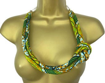 African Print Knot Rope Necklace, African Wax Fabric Necklace, Ethnic Jewellery, African Fabric Necklace, African Statement Jewelry, Tribal