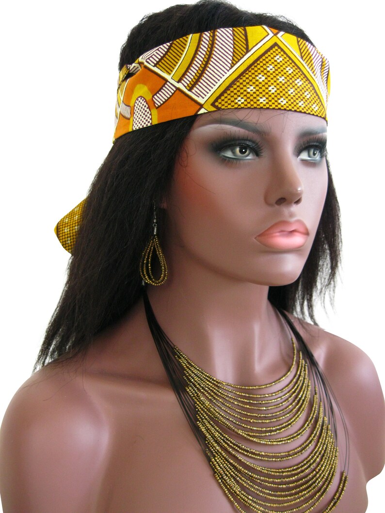African Kente Print Cotton Fabric Headband & Beaded Multi Etsy